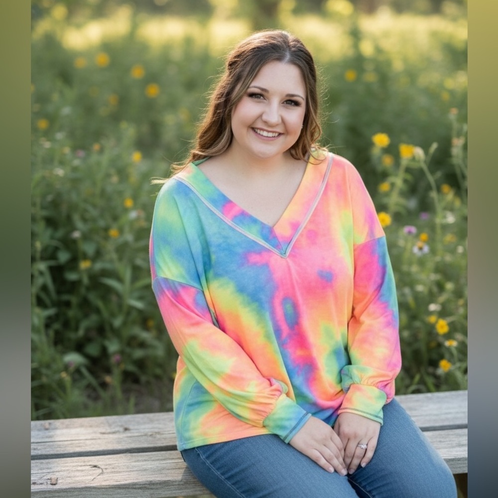 Bibi Tie Dye Delight V-Neck Top
